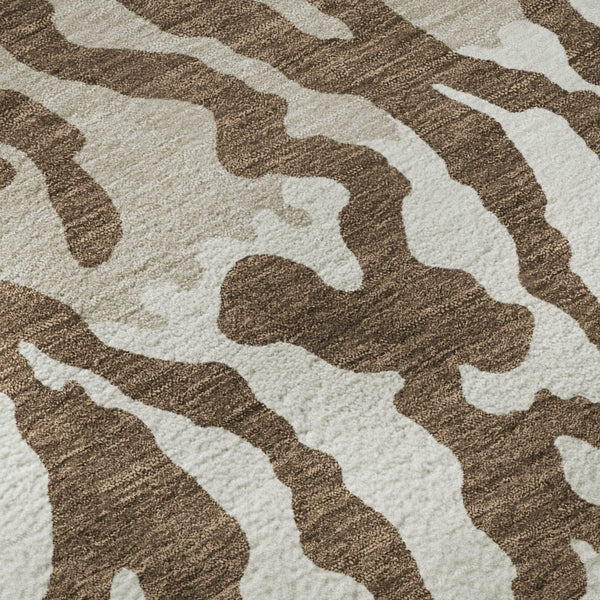 HomeRoots 8' Stylish Chocolate and Beige Animal Print Round Rug – Washable, UV-Protected for High-Traffic Areas 669429
