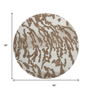HomeRoots 8' Stylish Chocolate and Beige Animal Print Round Rug – Washable, UV-Protected for High-Traffic Areas 669429
