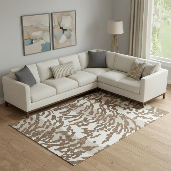HomeRoots 8' X 10' Washable Chocolate and Beige Animal Print Area Rug - Durable, Stain Resistant, UV Protected! 669430