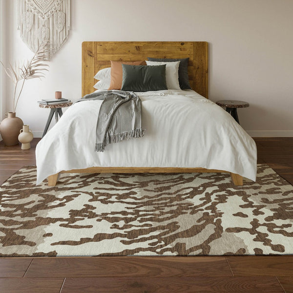 HomeRoots 8' X 10' Washable Chocolate and Beige Animal Print Area Rug - Durable, Stain Resistant, UV Protected! 669430