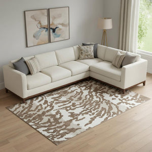 HomeRoots 9' X 12' Stylish Chocolate & Beige Animal Print Rug – Washable, UV-Protected, Perfect for Families! 669431