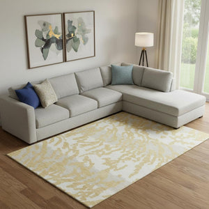 HomeRoots 8' X 10' Washable Gold and Ivory Animal Print Area Rug with UV Protection for Busy Homes & Style 669436