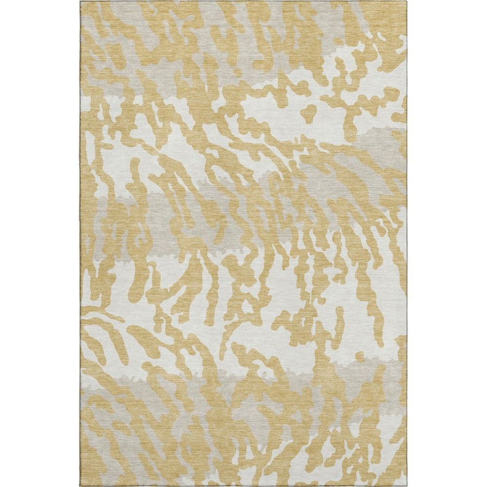 HomeRoots 8' X 10' Washable Gold and Ivory Animal Print Area Rug with UV Protection for Busy Homes & Style 669436
