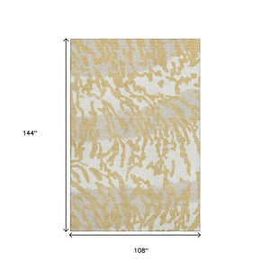 HomeRoots 9' X 12' Gold & Ivory Animal Print Area Rug - Washable, UV Protected, Kid & Pet Friendly Design! 669437