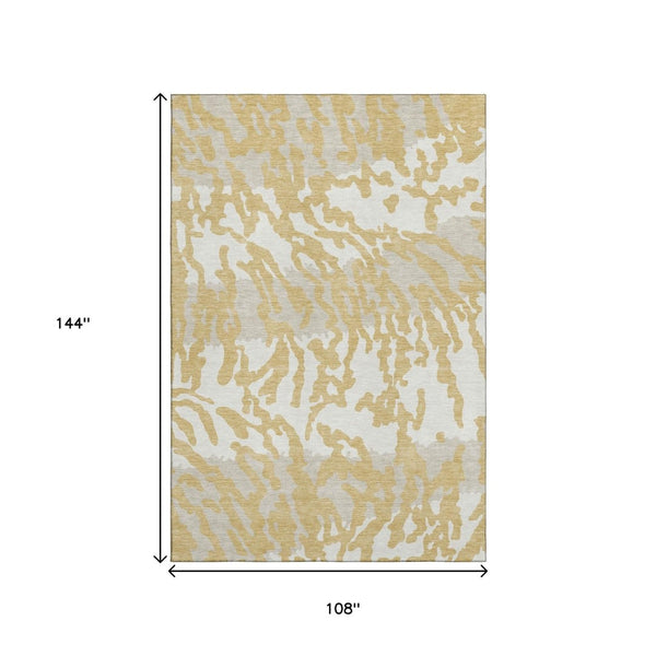 HomeRoots 9' X 12' Gold & Ivory Animal Print Area Rug - Washable, UV Protected, Kid & Pet Friendly Design! 669437