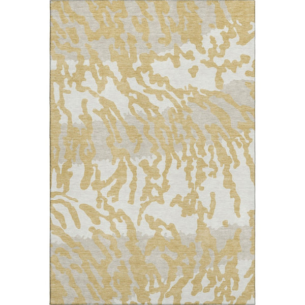 HomeRoots 9' X 12' Gold & Ivory Animal Print Area Rug - Washable, UV Protected, Kid & Pet Friendly Design! 669437