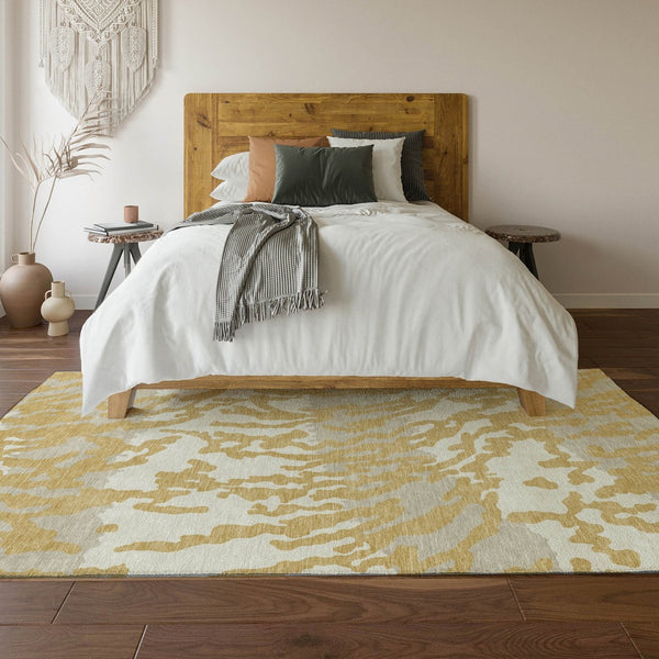 HomeRoots 9' X 12' Gold & Ivory Animal Print Area Rug - Washable, UV Protected, Kid & Pet Friendly Design! 669437