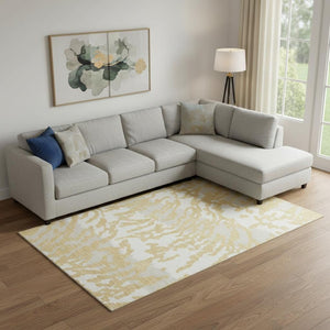 HomeRoots 10' X 14' Gold and Ivory Animal Print Area Rug - Washable, UV Protected, Stylish & Durable Design 669438