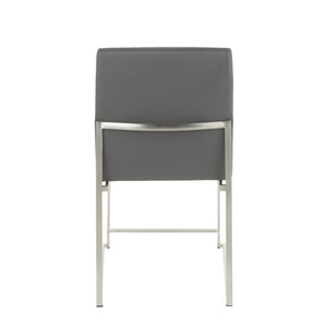 English Elm High Back Fuji Dining Chair Set Of 2 - Contemporary Grey Faux Leather & Polished Stainless Steel Design B202P223559