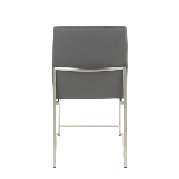 English Elm High Back Fuji Dining Chair Set Of 2 - Contemporary Grey Faux Leather & Polished Stainless Steel Design B202P223559