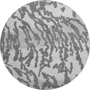 HomeRoots 8' Gray and Ivory Animal Print Round Rug – Washable, UV-Protected, Durable for Homes with Kids & Pets 669441