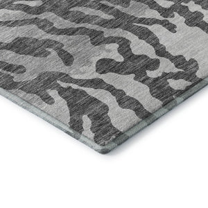 HomeRoots 8' Gray and Ivory Animal Print Round Rug – Washable, UV-Protected, Durable for Homes with Kids & Pets 669441