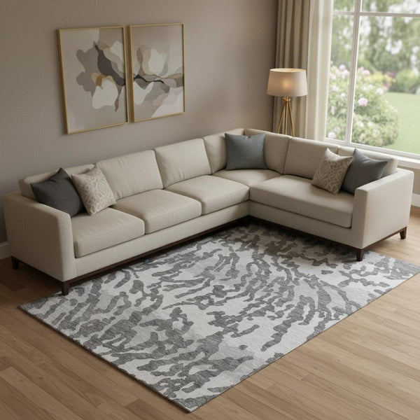 HomeRoots 8' X 10' Gray & Ivory Animal Print Washable Area Rug - Stylish, Durable, UV Protected for Any Room 669442