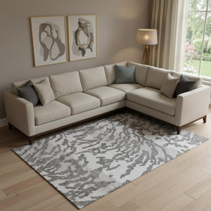 HomeRoots 9' X 12' Stylish Gray and Ivory Animal Print Washable Area Rug with UV Protection for High Traffic Spaces 669443