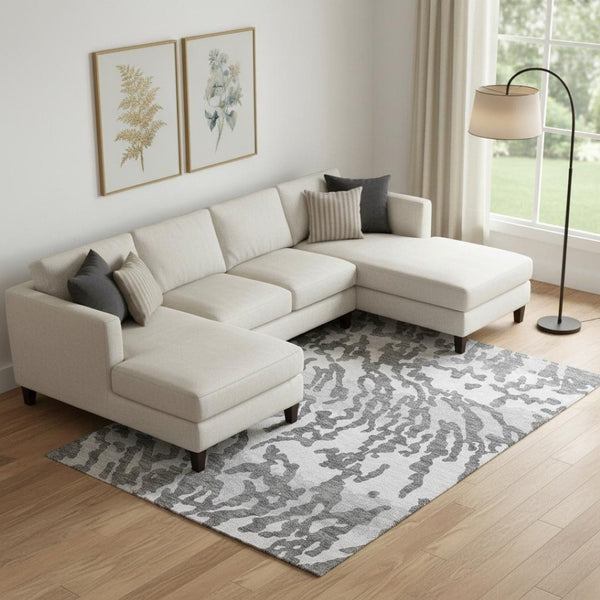 HomeRoots 10' X 14' Gray Animal Print Area Rug – Stylish, Washable, UV-Protected, Perfect for High-Traffic Spaces 669444