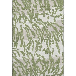 HomeRoots 5' X 8' Green And Ivory Animal Print Rug - Washable, Stain Resistant, UV Protected for Busy Homes 669446