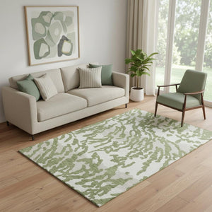 HomeRoots 5' X 8' Green And Ivory Animal Print Rug - Washable, Stain Resistant, UV Protected for Busy Homes 669446