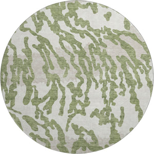 HomeRoots 8' Green and Ivory Animal Print Round Rug - Washable, UV Protected, Stain Resistant for Modern Homes 669447