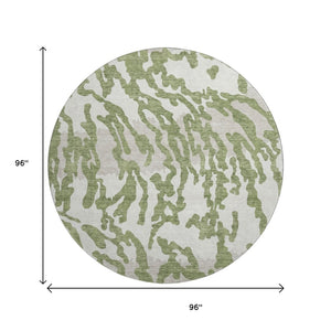 HomeRoots 8' Green and Ivory Animal Print Round Rug - Washable, UV Protected, Stain Resistant for Modern Homes 669447
