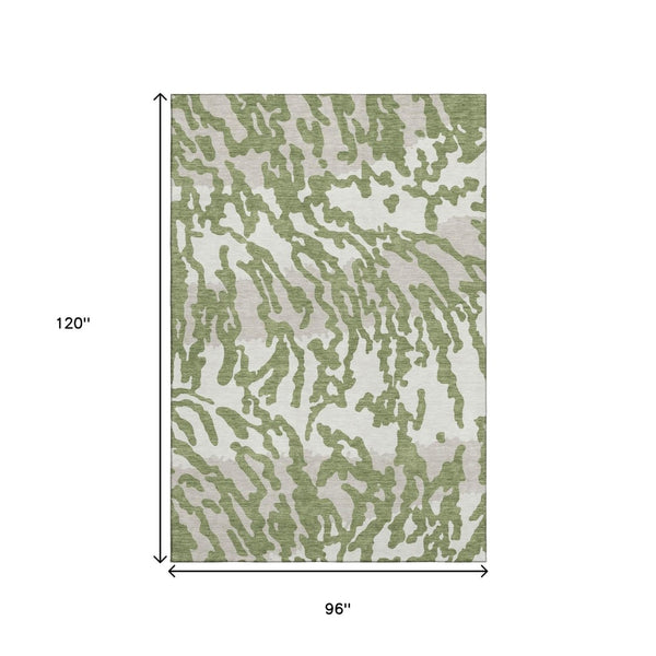 HomeRoots 8' X 10' Stylish Green & Ivory Animal Print Area Rug - Washable, UV-Protected, Durable & Low-Maintenance 669448