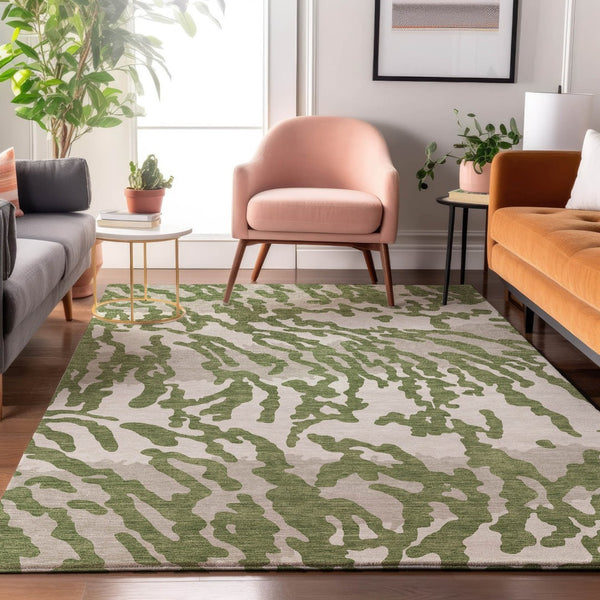 HomeRoots 8' X 10' Stylish Green & Ivory Animal Print Area Rug - Washable, UV-Protected, Durable & Low-Maintenance 669448