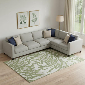 HomeRoots 9' X 12' Stylish Green and Ivory Animal Print Washable Area Rug with UV Protection for Homes 669449
