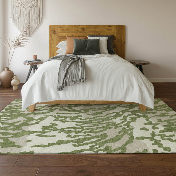 HomeRoots 9' X 12' Stylish Green and Ivory Animal Print Washable Area Rug with UV Protection for Homes 669449