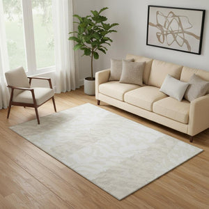 HomeRoots 5' X 8' Ivory and Beige Animal Print Area Rug - Washable, UV Protected, Perfect for Family Spaces! 669452