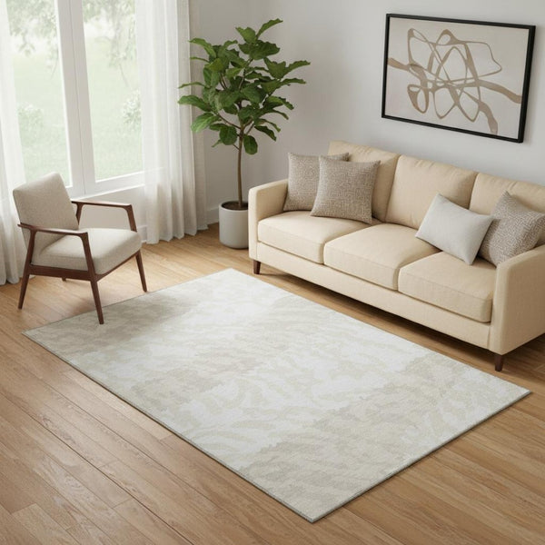 HomeRoots 5' X 8' Ivory and Beige Animal Print Area Rug - Washable, UV Protected, Perfect for Family Spaces! 669452