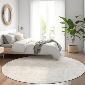 HomeRoots 8' Ivory and Beige Animal Print Round Rug - Washable, UV-Protected, Stylish & Durable for Any Space 669453