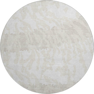 HomeRoots 8' Ivory and Beige Animal Print Round Rug - Washable, UV-Protected, Stylish & Durable for Any Space 669453
