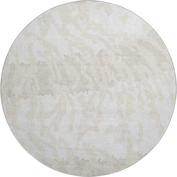 HomeRoots 8' Ivory and Beige Animal Print Round Rug - Washable, UV-Protected, Stylish & Durable for Any Space 669453