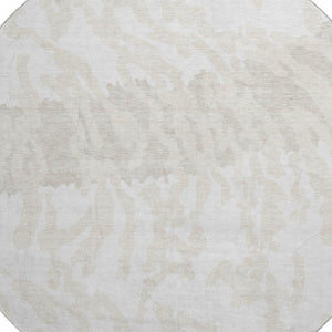 HomeRoots 8' Ivory and Beige Animal Print Round Rug - Washable, UV-Protected, Stylish & Durable for Any Space 669453