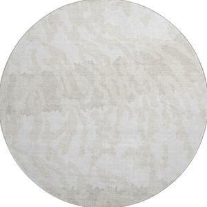 HomeRoots 8' Ivory and Beige Animal Print Round Rug - Washable, UV-Protected, Stylish & Durable for Any Space 669453