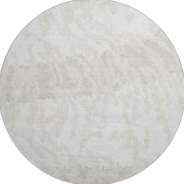 HomeRoots 8' Ivory and Beige Animal Print Round Rug - Washable, UV-Protected, Stylish & Durable for Any Space 669453