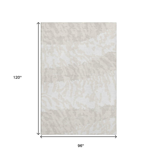 HomeRoots 8' X 10' Ivory and Beige Animal Print Area Rug - Stylish, Washable, Stain-Resistant, UV Protected! 669454