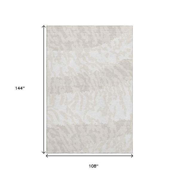 HomeRoots 9' X 12' Ivory & Beige Animal Print Washable Area Rug with UV Protection for High-Traffic Spaces 669455