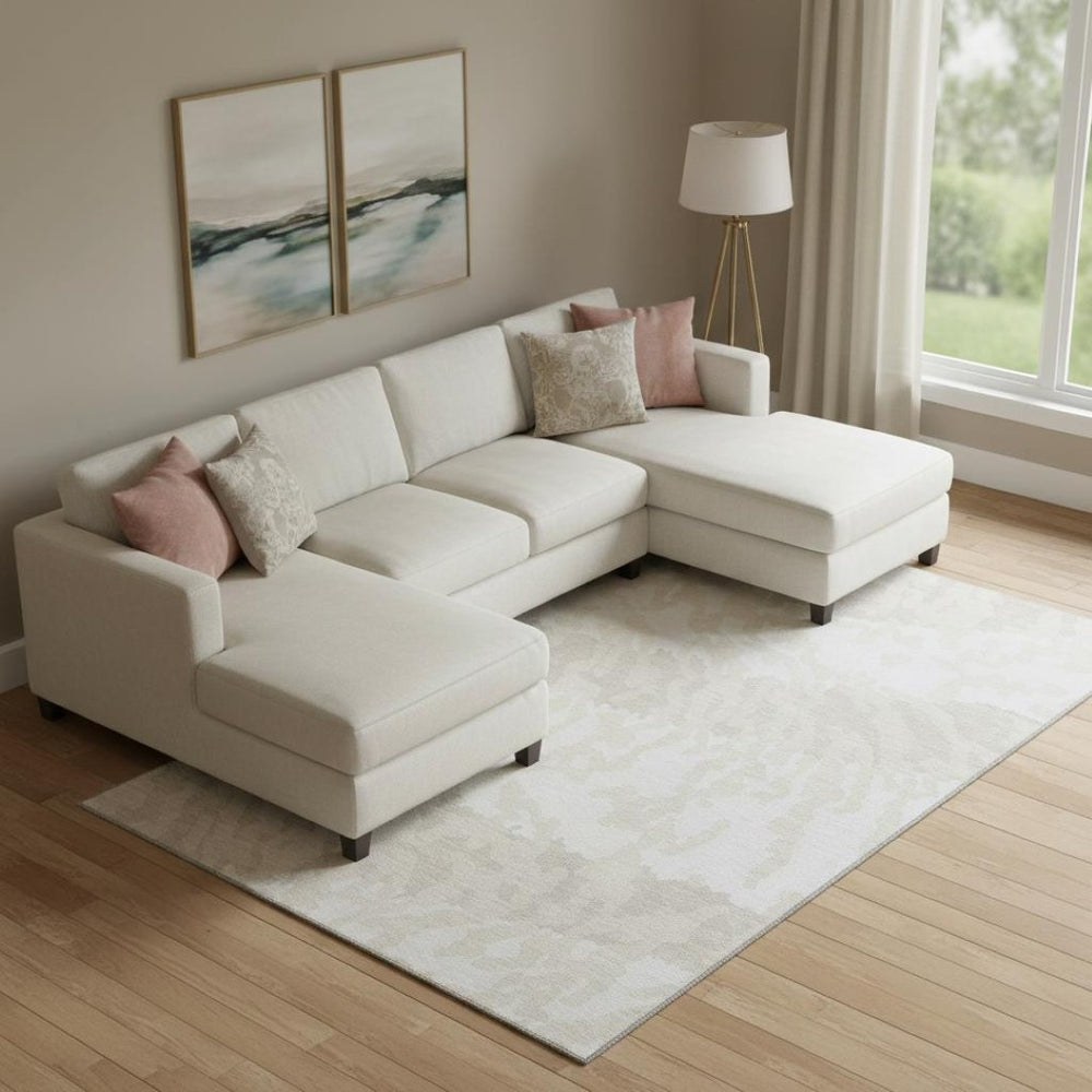 HomeRoots 9' X 12' Ivory & Beige Animal Print Washable Area Rug with UV Protection for High-Traffic Spaces 669455