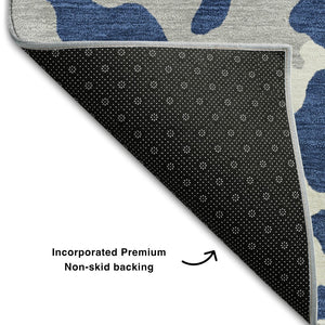 HomeRoots 5' X 8' Stylish Navy Blue & Ivory Animal Print Area Rug - Washable, UV-Protected, Pet-Friendly Design 669458