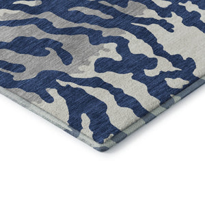 HomeRoots 5' X 8' Stylish Navy Blue & Ivory Animal Print Area Rug - Washable, UV-Protected, Pet-Friendly Design 669458