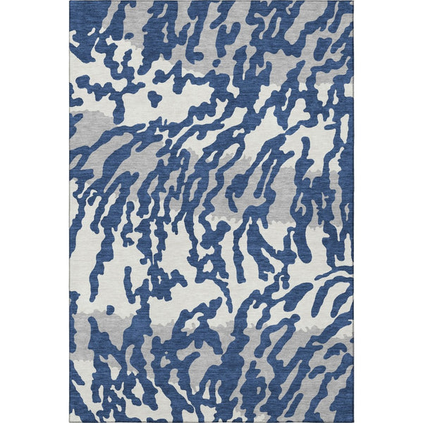 HomeRoots 5' X 8' Stylish Navy Blue & Ivory Animal Print Area Rug - Washable, UV-Protected, Pet-Friendly Design 669458