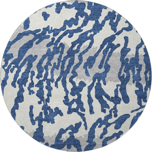 HomeRoots 8' Navy Blue & Ivory Animal Print Round Rug - Washable, UV Protected, Durable & Stain Resistant! 669459