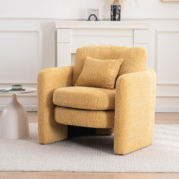 English Elm Rounded Corner Modern Chair Chenille Upholstered Ergonomic Seat Spacious Comfort Durable Style Yellow W3206P298324