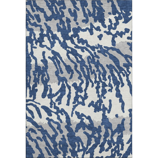 HomeRoots 8' X 10' Navy Blue & Ivory Animal Print Area Rug – Washable, Stain-Resistant, UV Protected & Stylish! 669460