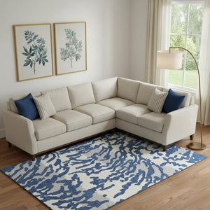 HomeRoots 8' X 10' Navy Blue & Ivory Animal Print Area Rug – Washable, Stain-Resistant, UV Protected & Stylish! 669460