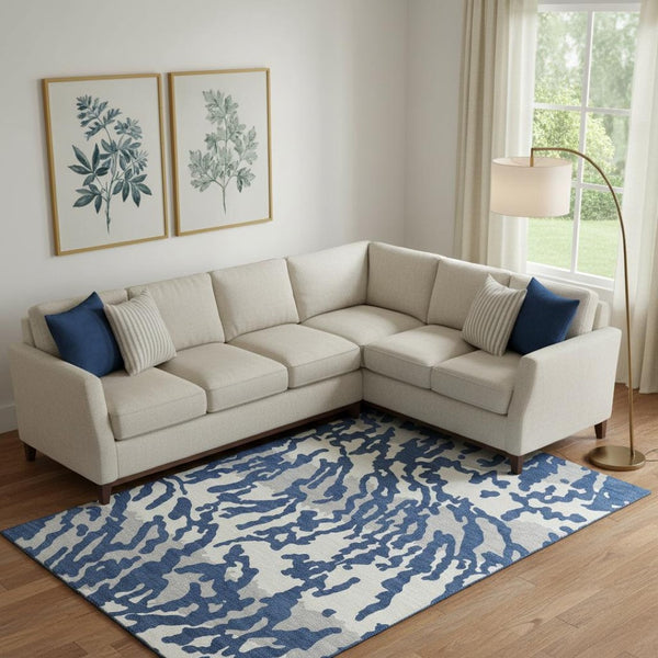 HomeRoots 8' X 10' Navy Blue & Ivory Animal Print Area Rug – Washable, Stain-Resistant, UV Protected & Stylish! 669460