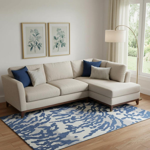 HomeRoots 10' X 14' Navy Blue Animal Print Area Rug - Washable, UV Protected, Durable & Stylish Home Essential 669462