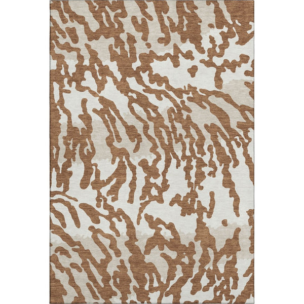 HomeRoots 5' X 8' Versatile Washable Animal Print Rug in Rust and Ivory - Stain Resistant, UV Protected, Durable 669464