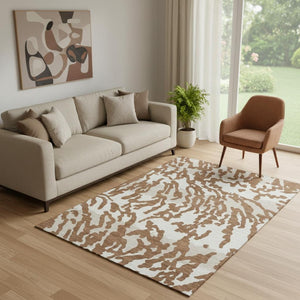 HomeRoots 5' X 8' Versatile Washable Animal Print Rug in Rust and Ivory - Stain Resistant, UV Protected, Durable 669464