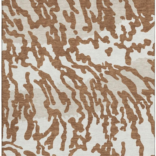 HomeRoots 5' X 8' Versatile Washable Animal Print Rug in Rust and Ivory - Stain Resistant, UV Protected, Durable 669464